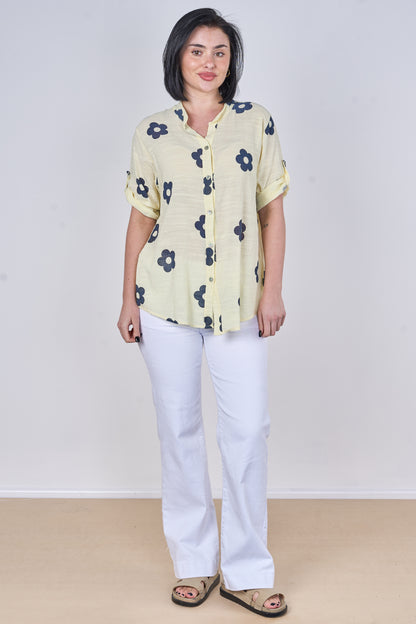COTTON FLOWER PRINT BUTTONED TOP