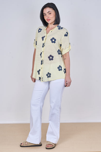 COTTON FLOWER PRINT BUTTONED TOP