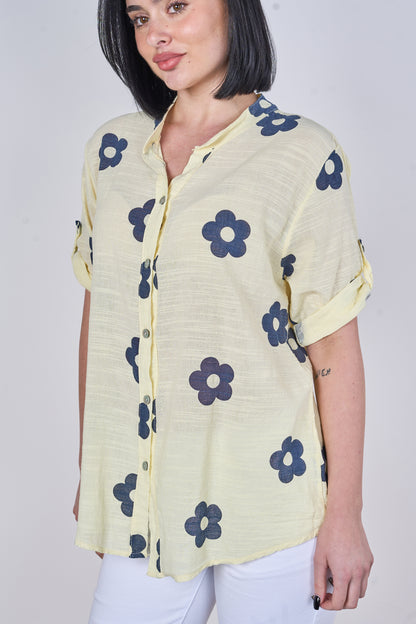 COTTON FLOWER PRINT BUTTONED TOP