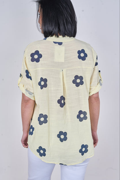 COTTON FLOWER PRINT BUTTONED TOP