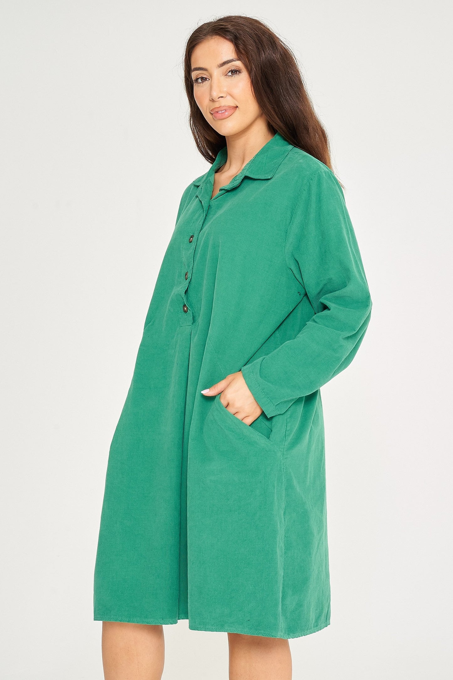 Fine Needlecord Two Pocket Button Up Dress