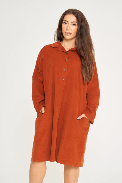 Fine Needlecord Two Pocket Button Up Dress