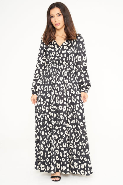 Printed V-Neck Button Up Maxi Dress