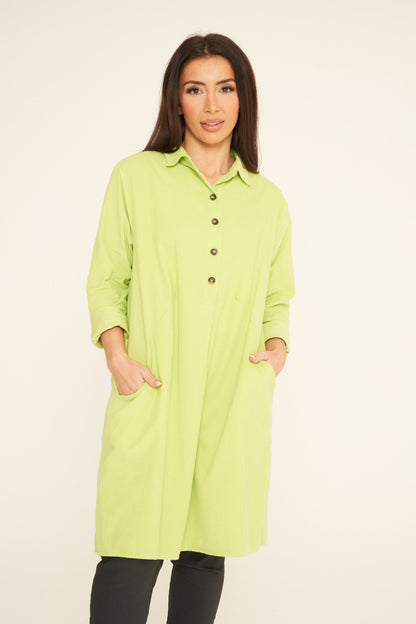 Fine Needlecord Two Pocket Button Up Dress