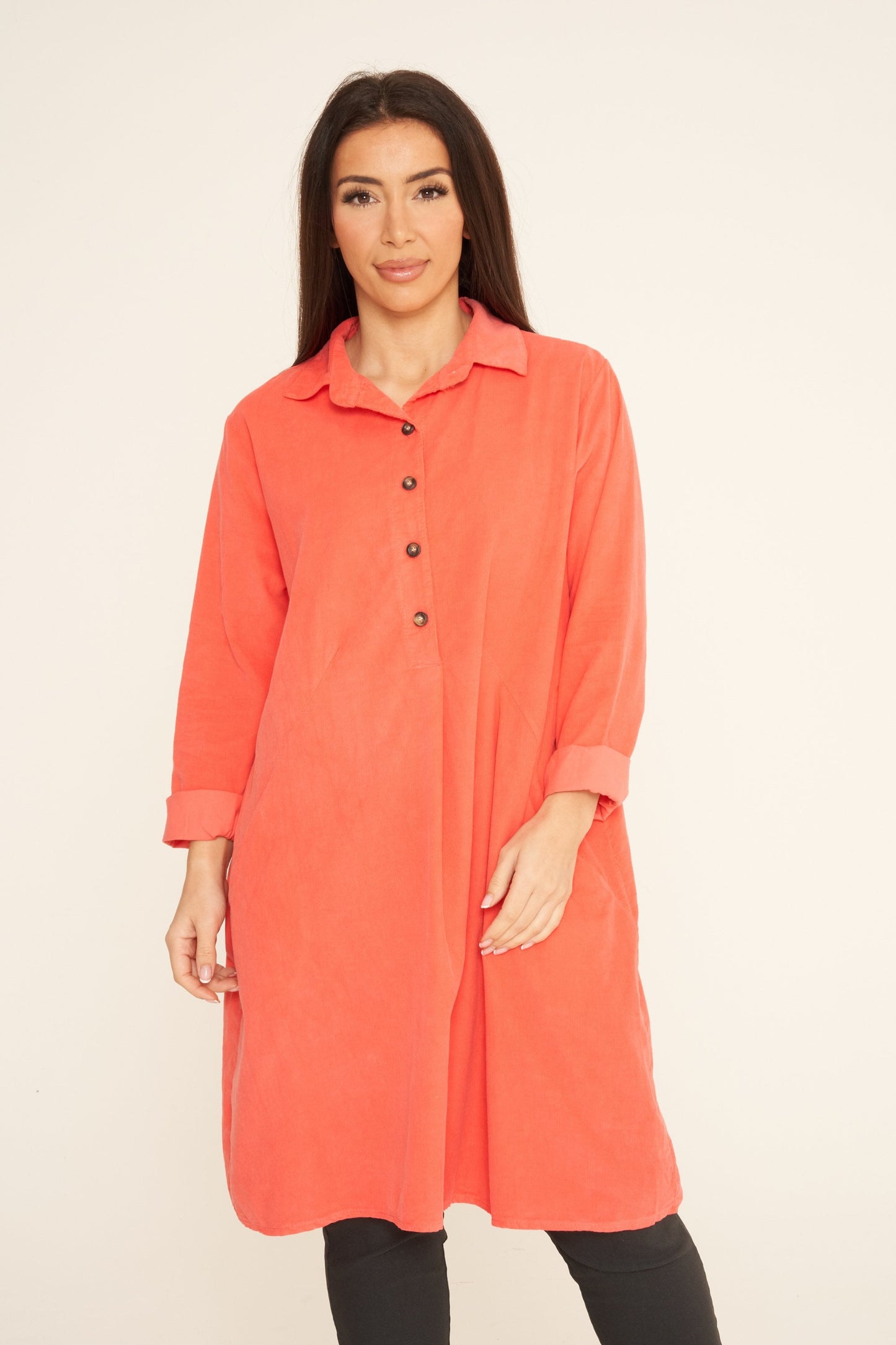 Fine Needlecord Two Pocket Button Up Dress