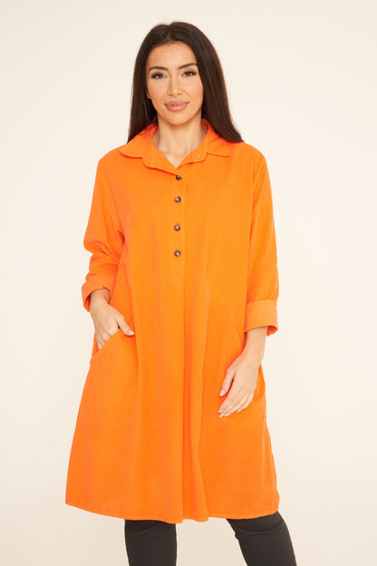 Fine Needlecord Two Pocket Button Up Dress