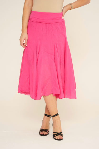 Pleated Cotton Midi Skirt