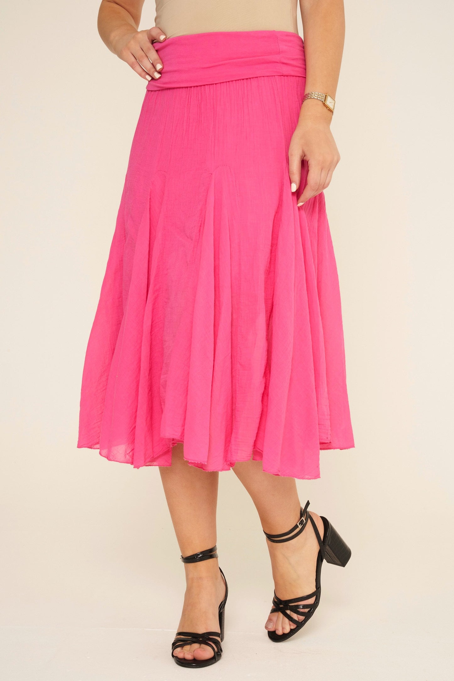 Pleated Cotton Midi Skirt