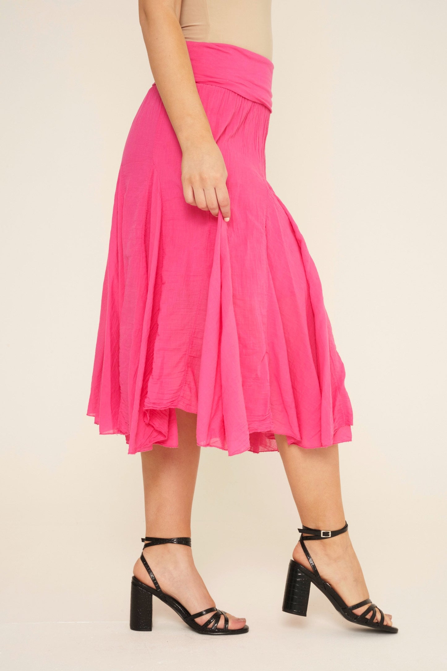 Pleated Cotton Midi Skirt