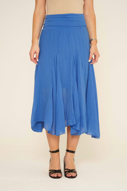 Pleated Cotton Midi Skirt