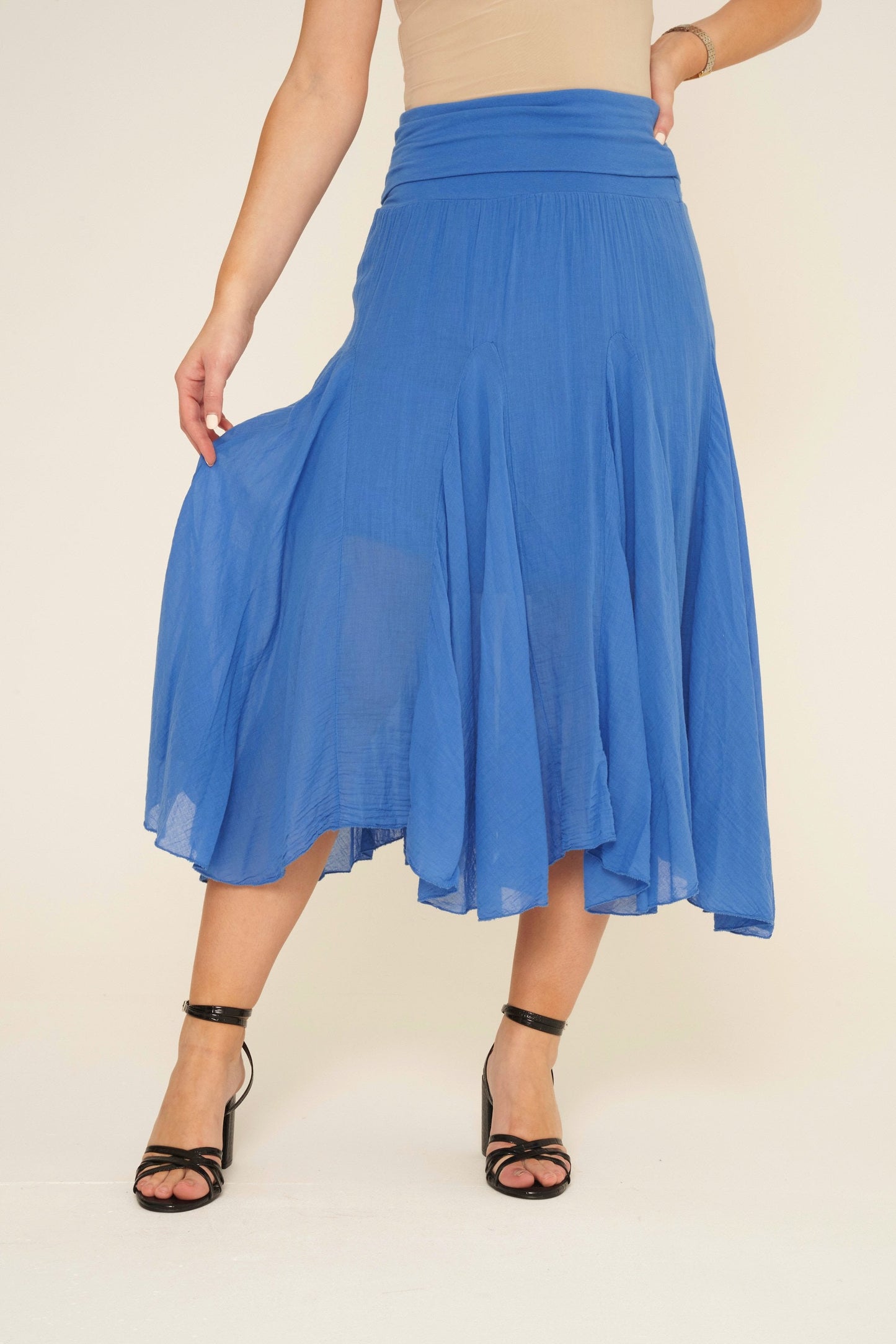 Pleated Cotton Midi Skirt