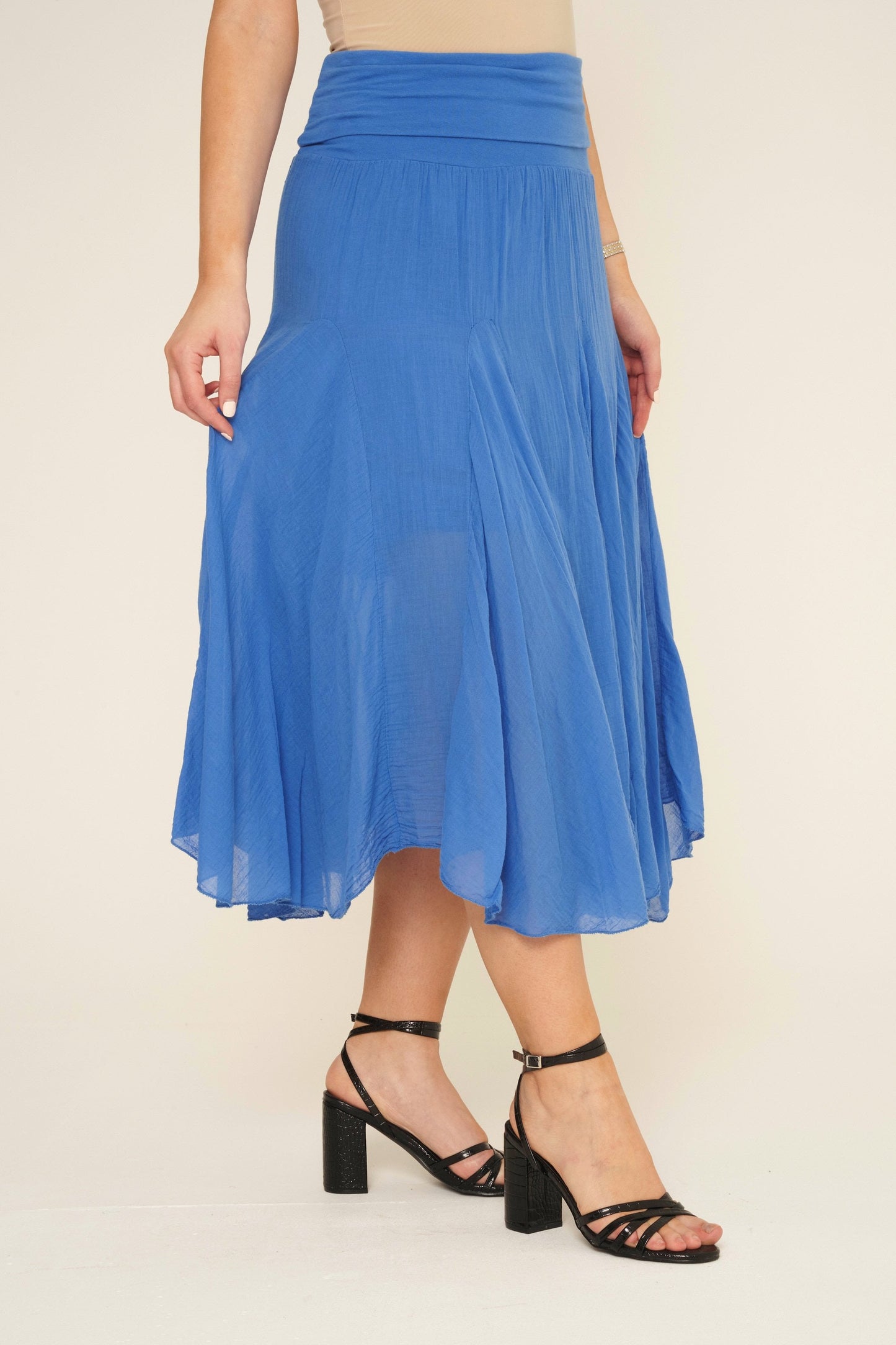 Pleated Cotton Midi Skirt