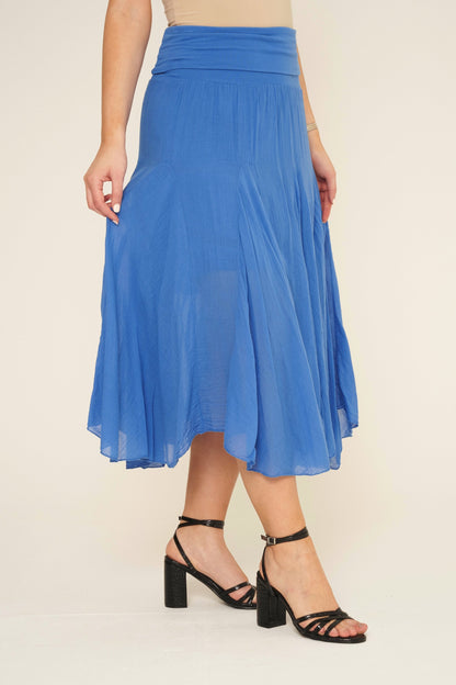 Pleated Cotton Midi Skirt