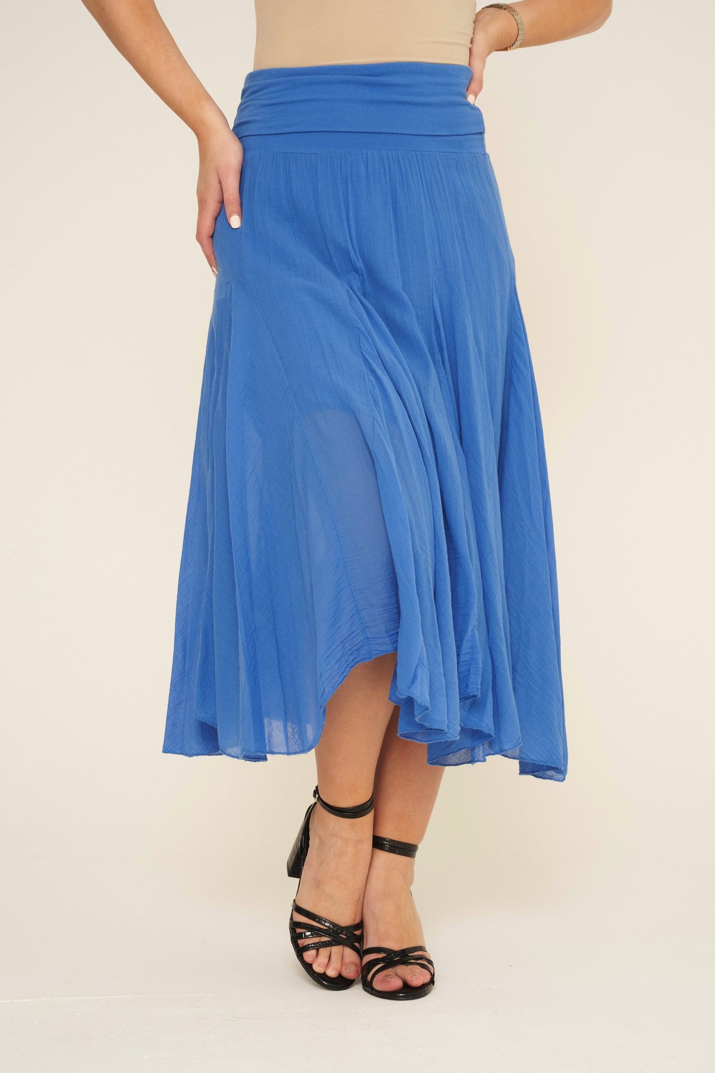 Pleated Cotton Midi Skirt