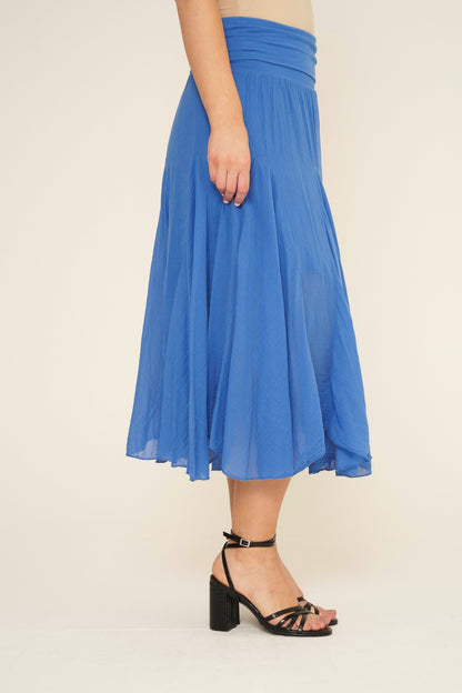 Pleated Cotton Midi Skirt