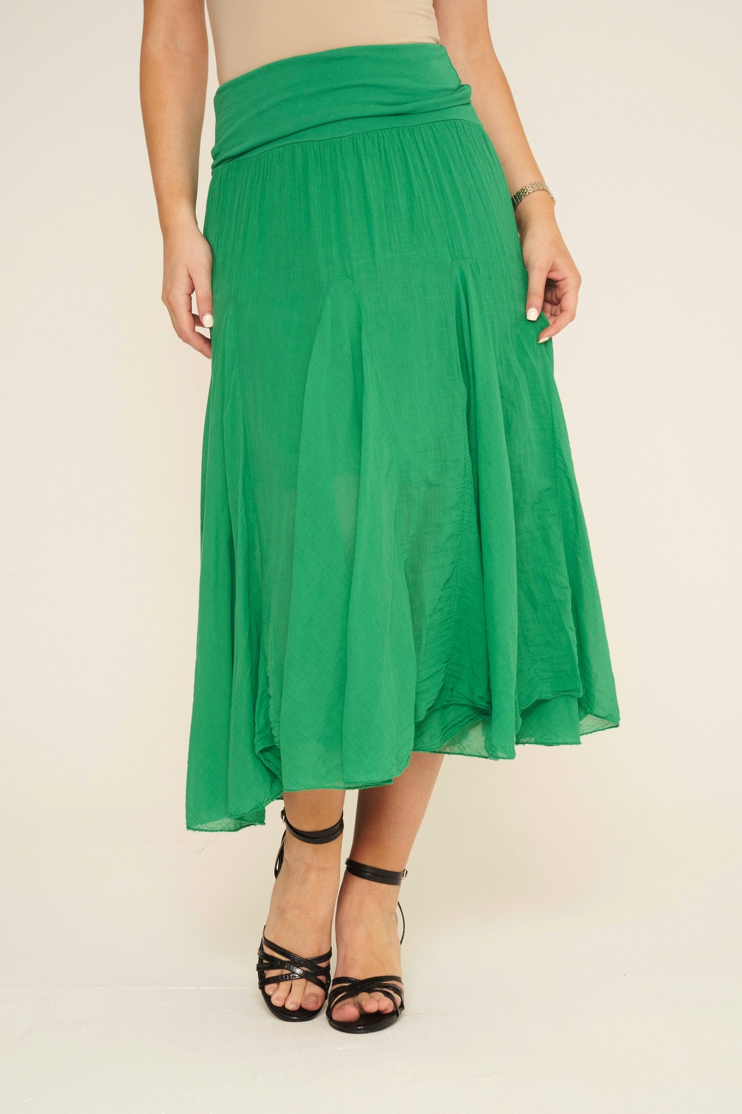 Pleated Cotton Midi Skirt