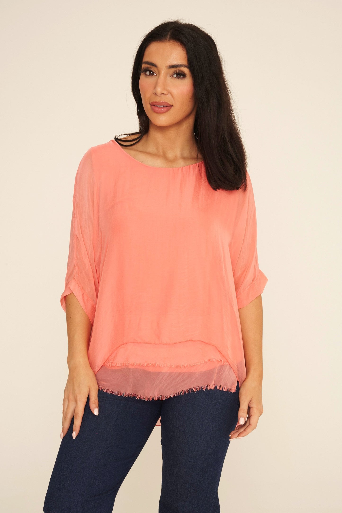 Frayed Hem Silk Top