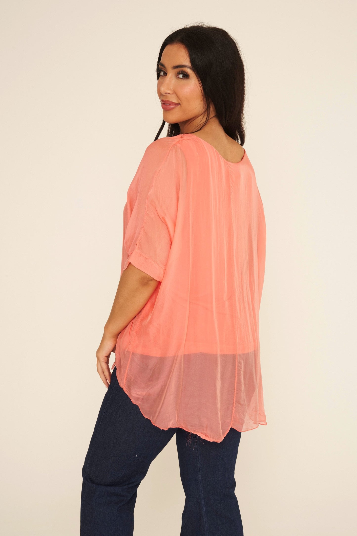 Frayed Hem Silk Top