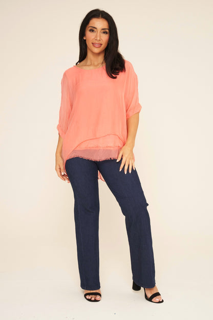 Frayed Hem Silk Top