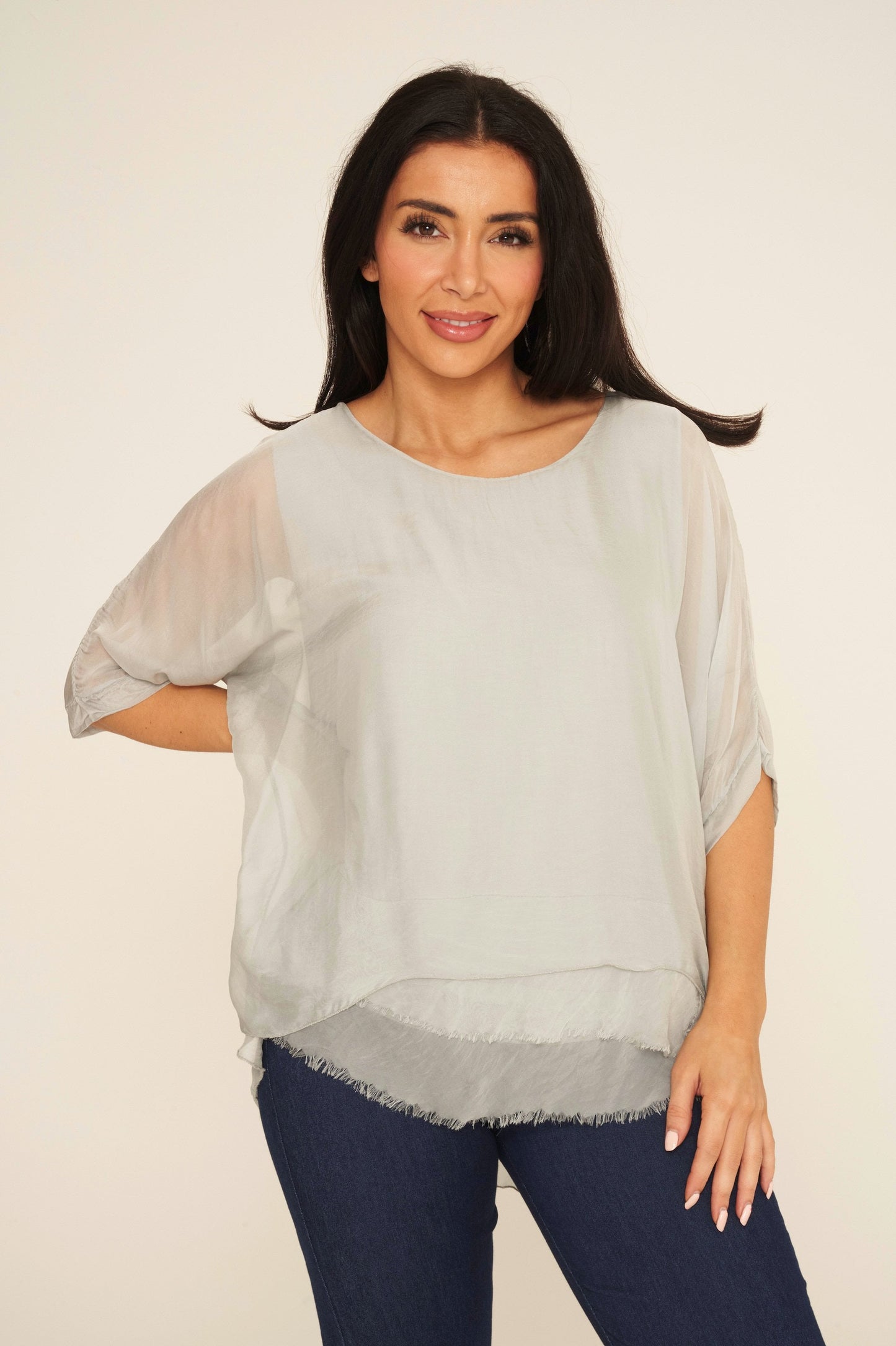 Frayed Hem Silk Top