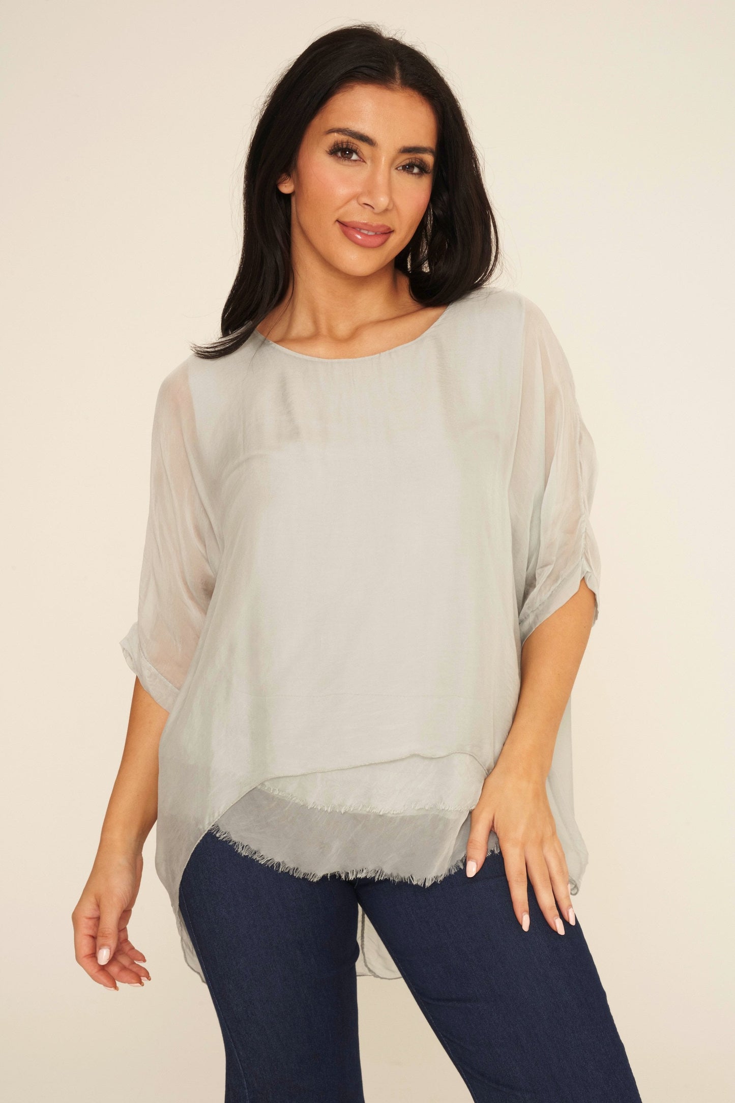 Frayed Hem Silk Top