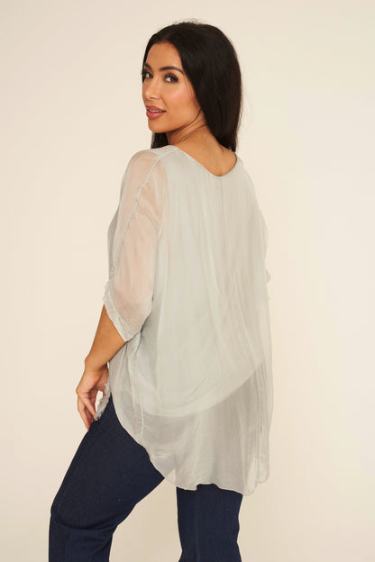 Frayed Hem Silk Top