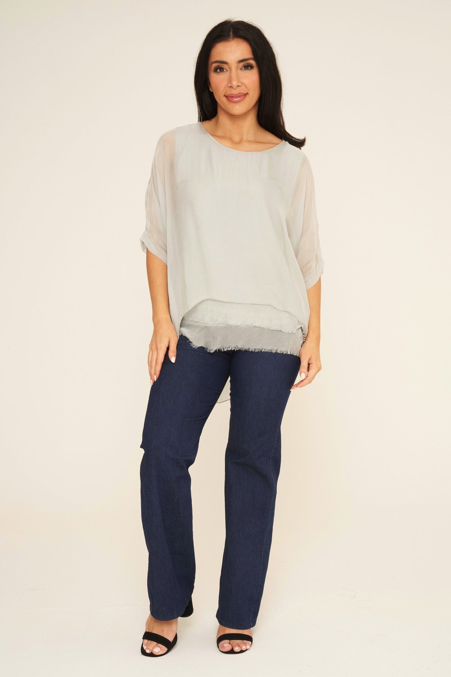 Frayed Hem Silk Top