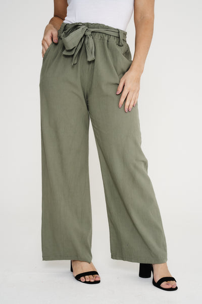 Belted Stretch Linen Mix Trousers