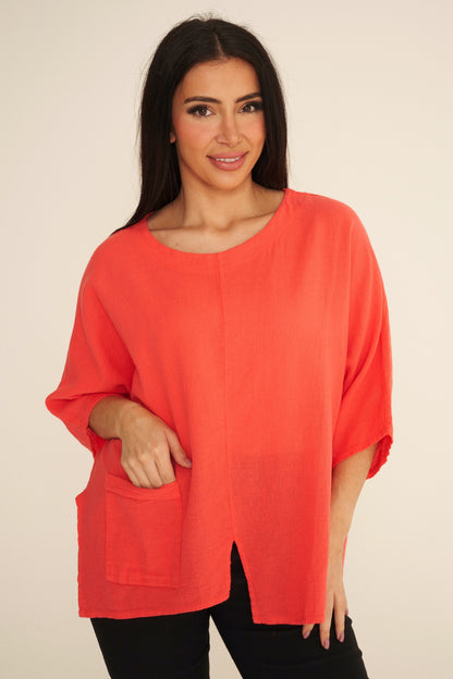 One Pocket Linen Mix Top