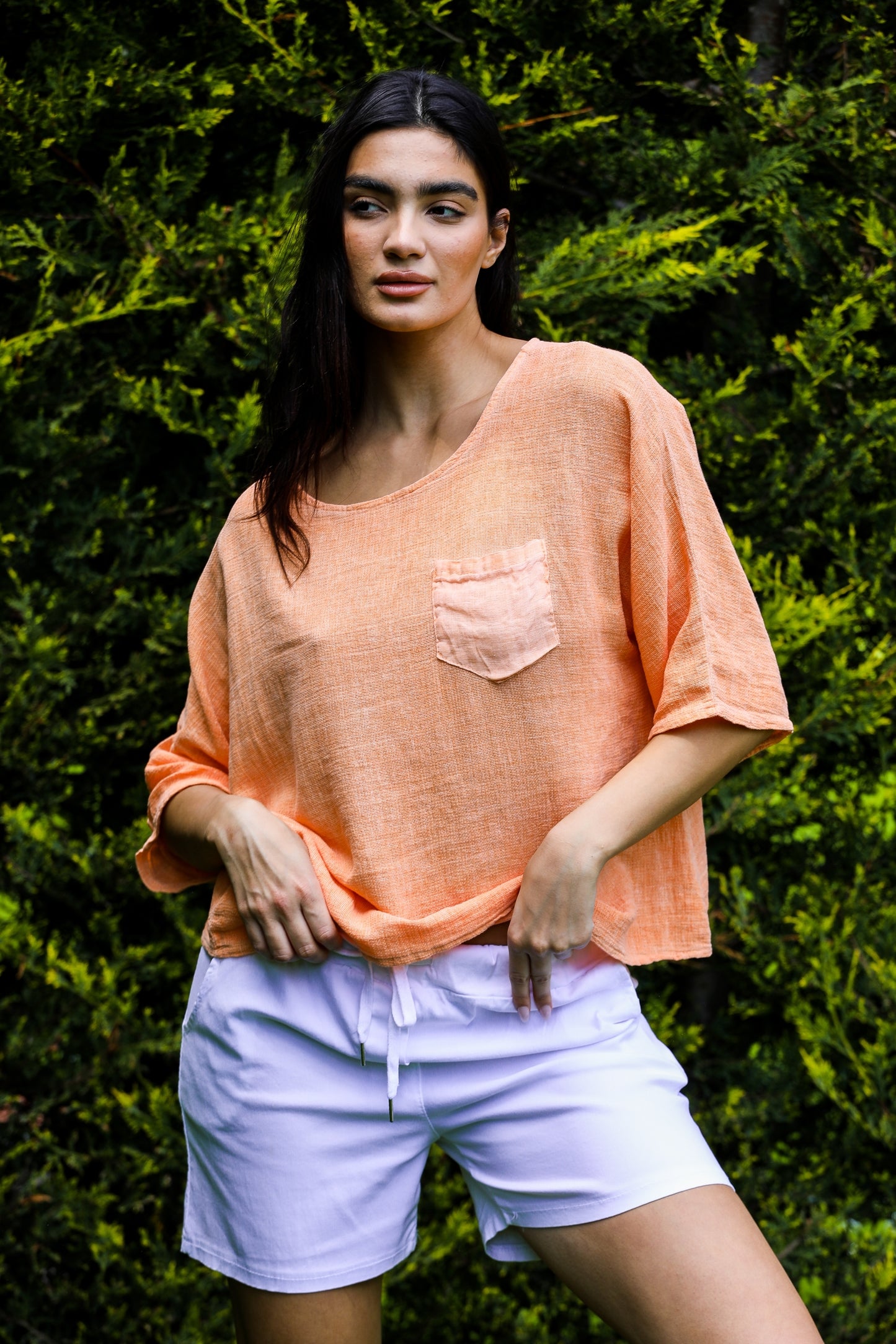 One Pocket Washed Linen Mix Top