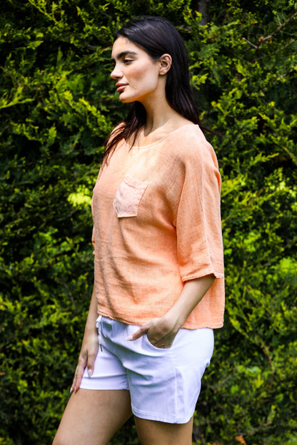 One Pocket Washed Linen Mix Top