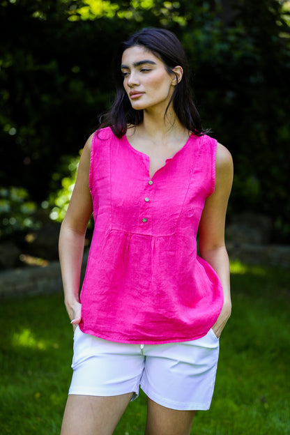 Three Button Linen Vest