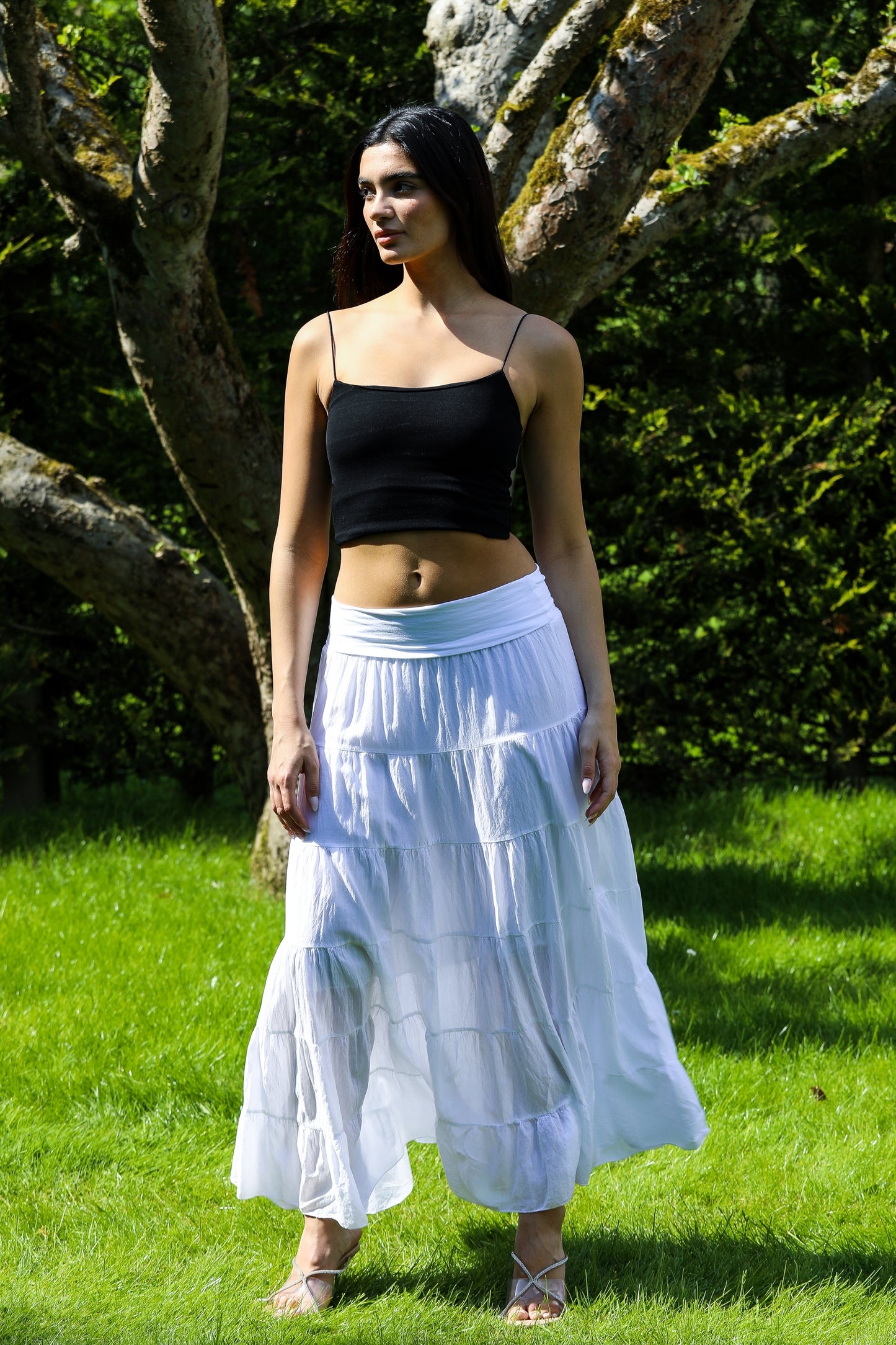 High Waist Tiered Lined Cotton Skirts