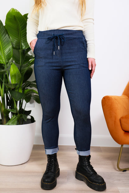 Denim Drawstring Magic Stretch Trousers