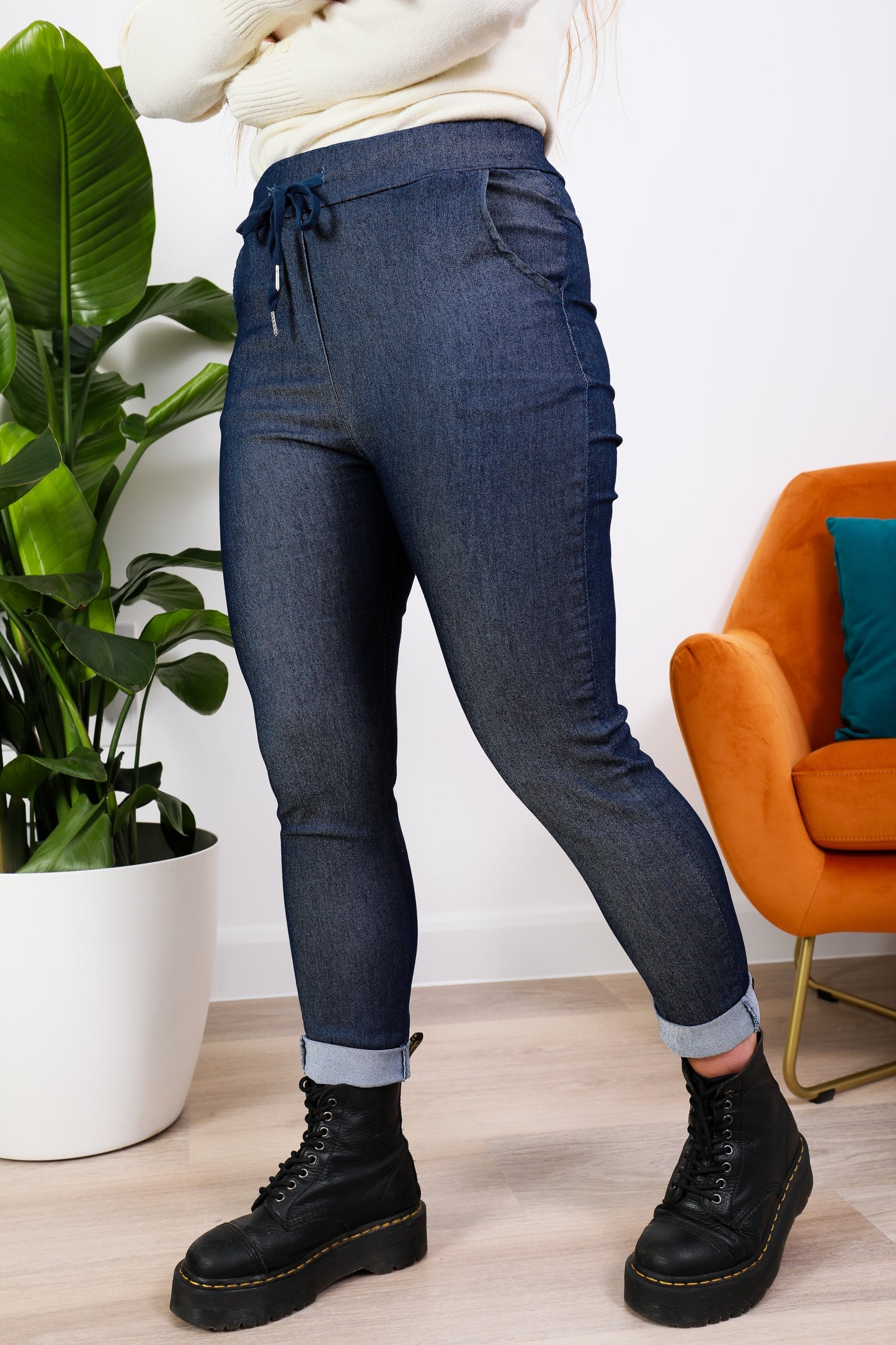 Denim Drawstring Magic Stretch Trousers