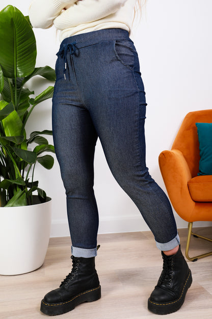 Extra Large Denim Drawstring Magic Stretch Trousers