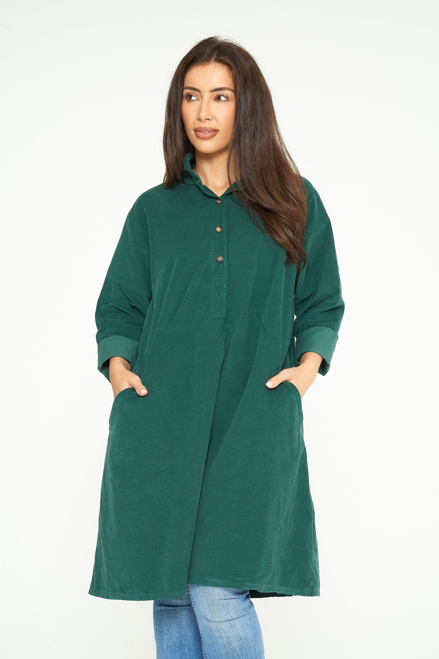 Fine Needlecord Two Pocket Button Up Dress