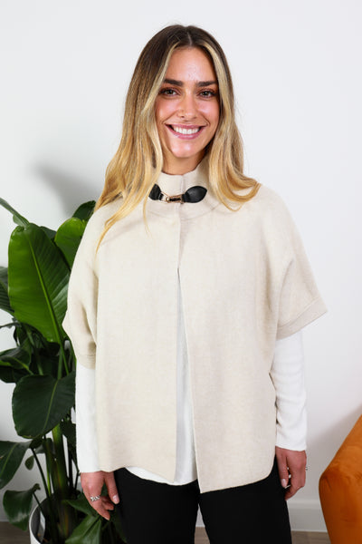 Buckled Neck Knit Poncho