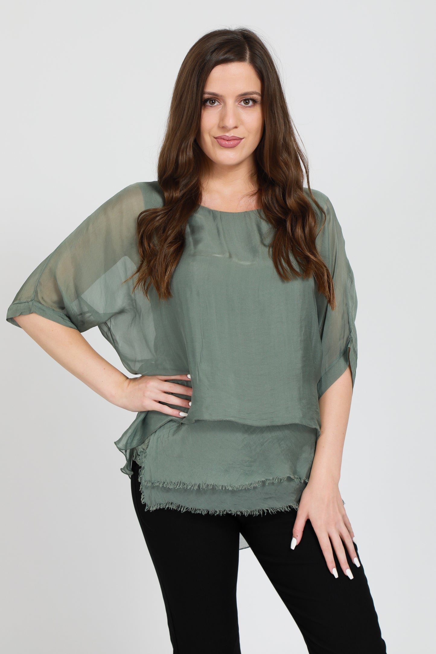 Frayed Hem Silk Top