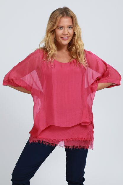 Frayed Hem Silk Top