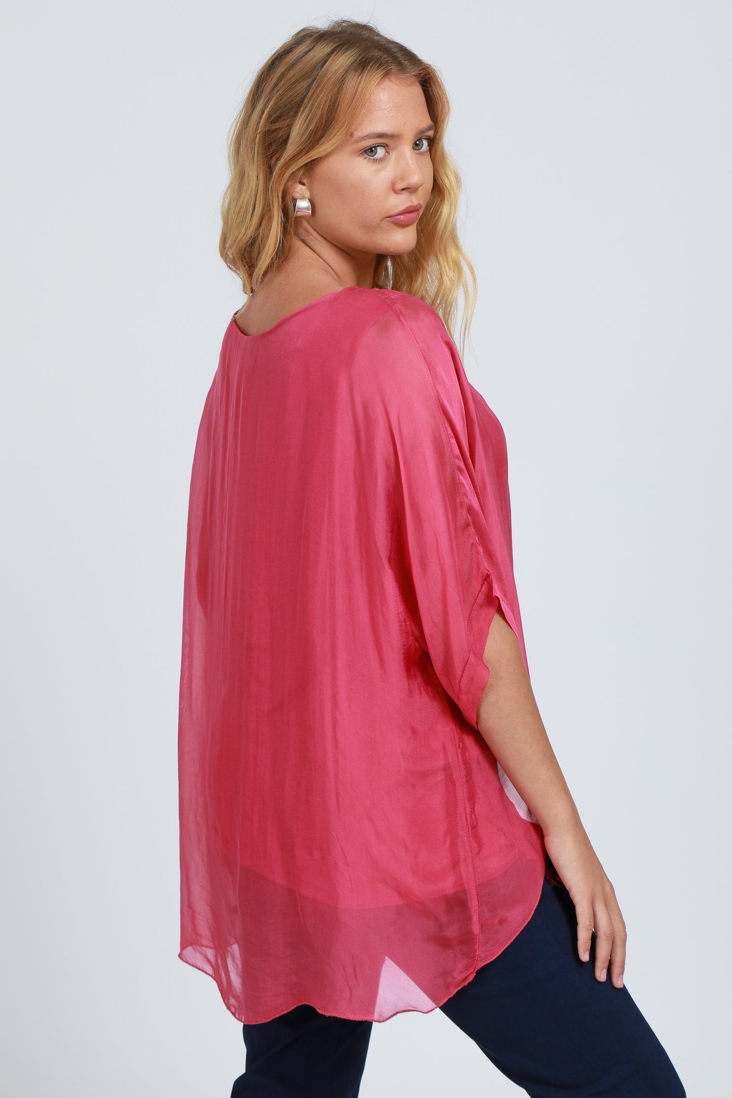 Frayed Hem Silk Top