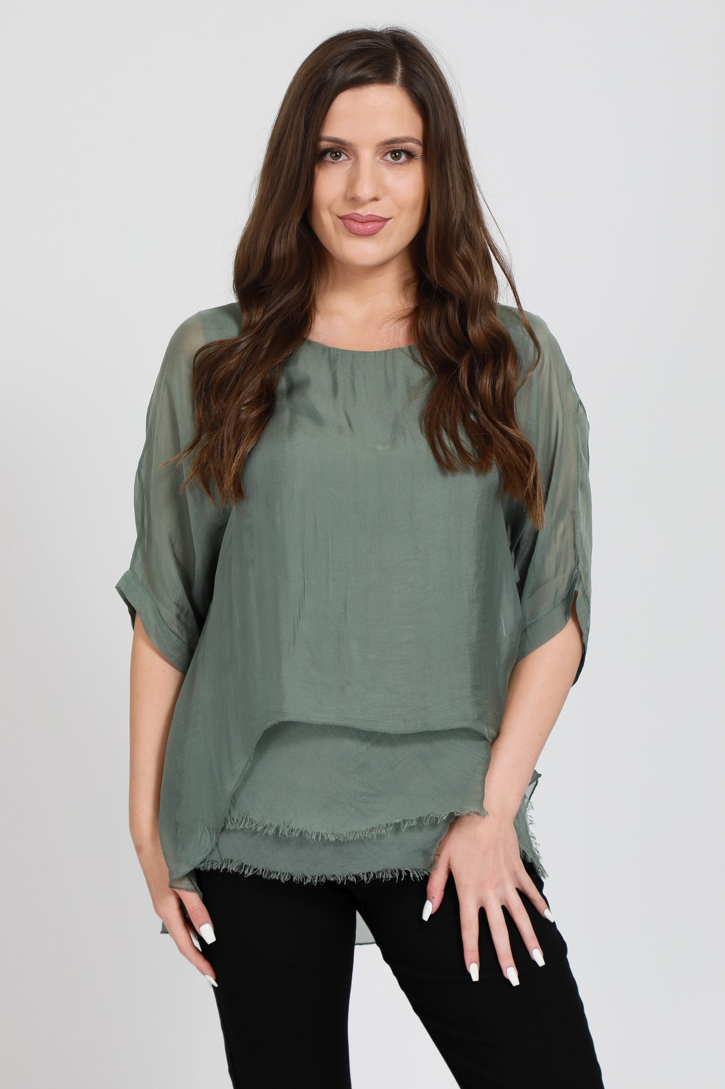 Frayed Hem Silk Top