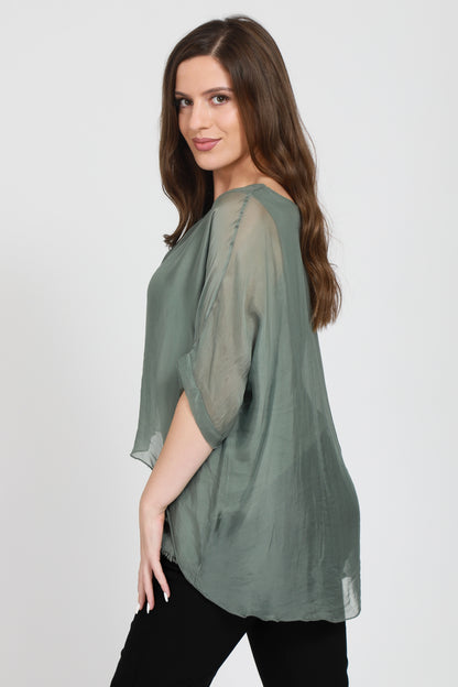 Frayed Hem Silk Top