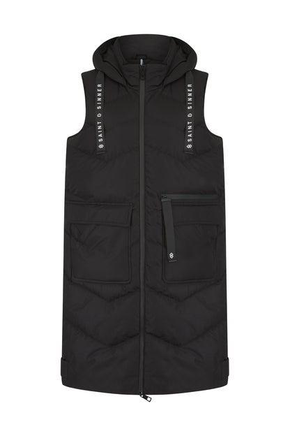 Saint & Sinner Puffer Flap Pocket Longline Hooded Gilet