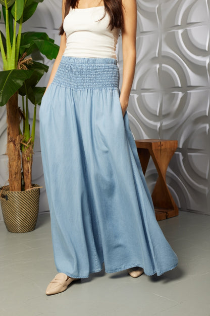 Tencell Elasticated Waist Wide Leg Trousers