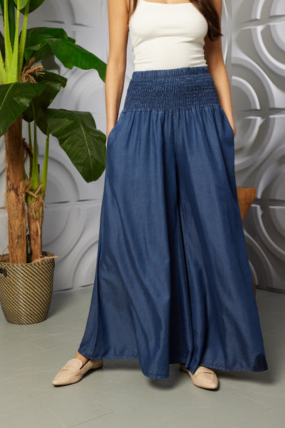 Tencell Elasticated Waist Wide Leg Trousers