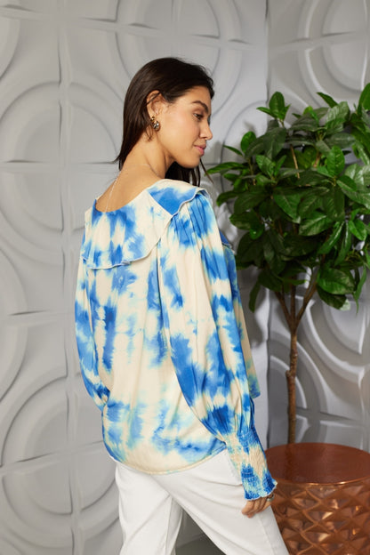 Ruffle Tie Dye V-Neck Top