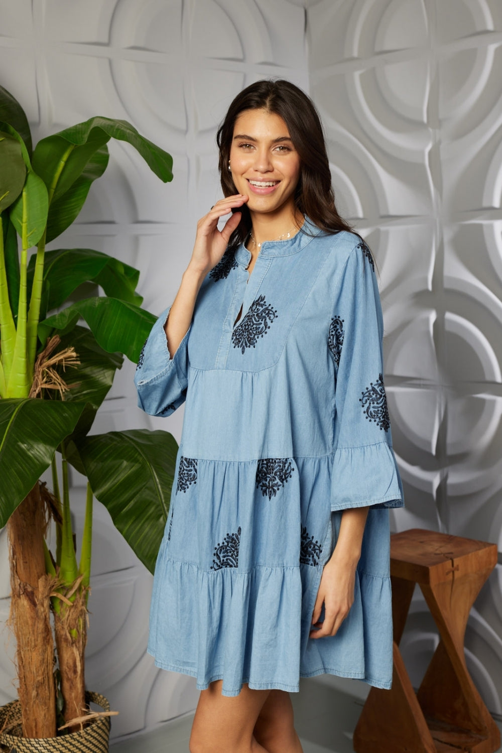 Embossed Tencel Tiered Tunic Dress