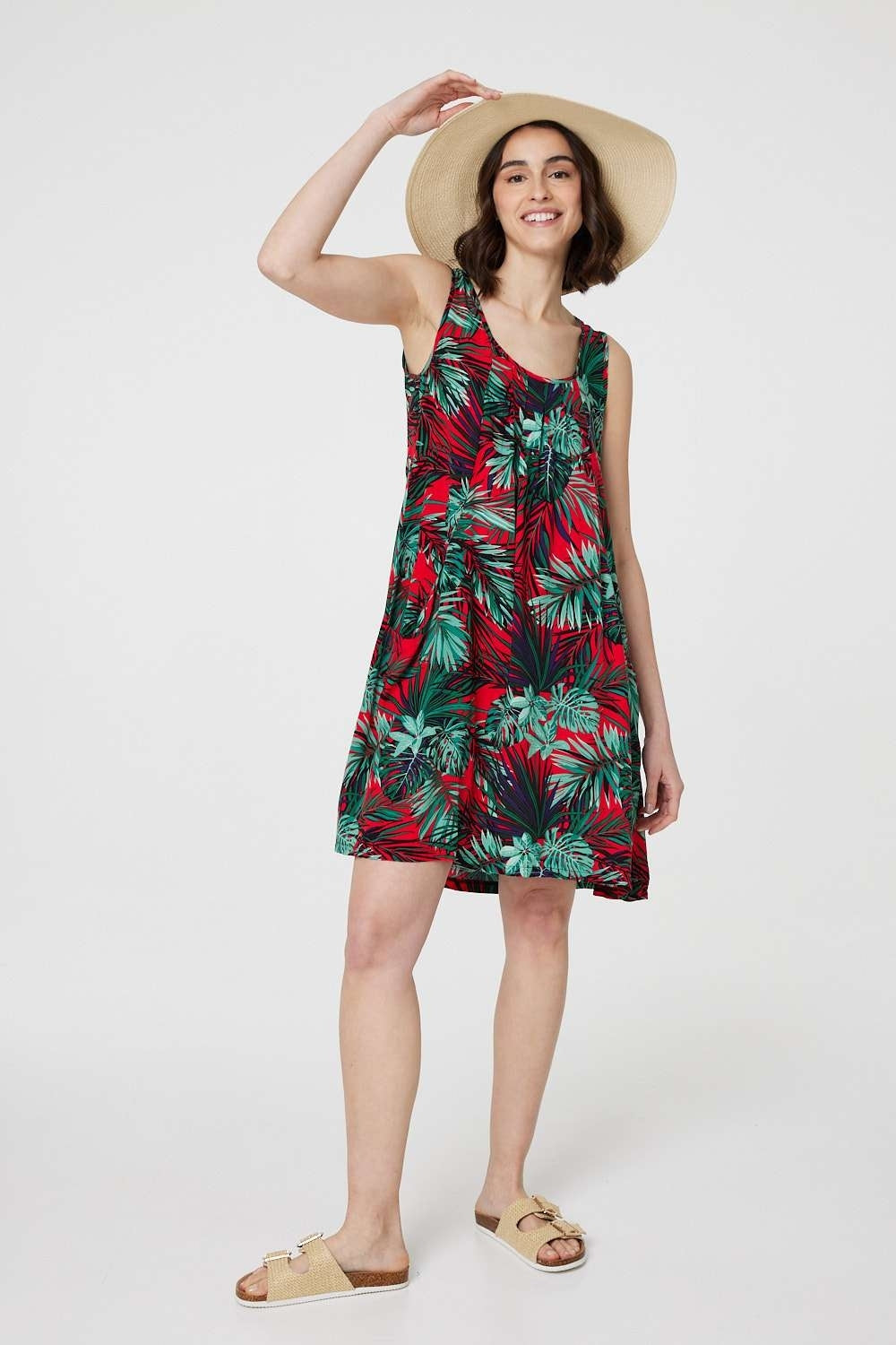 Tropical Print Sleeveless Short Dress