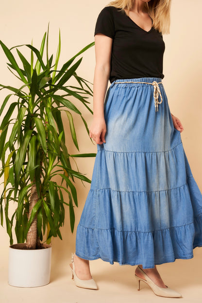 Tencell Pannel Skirt with Belt